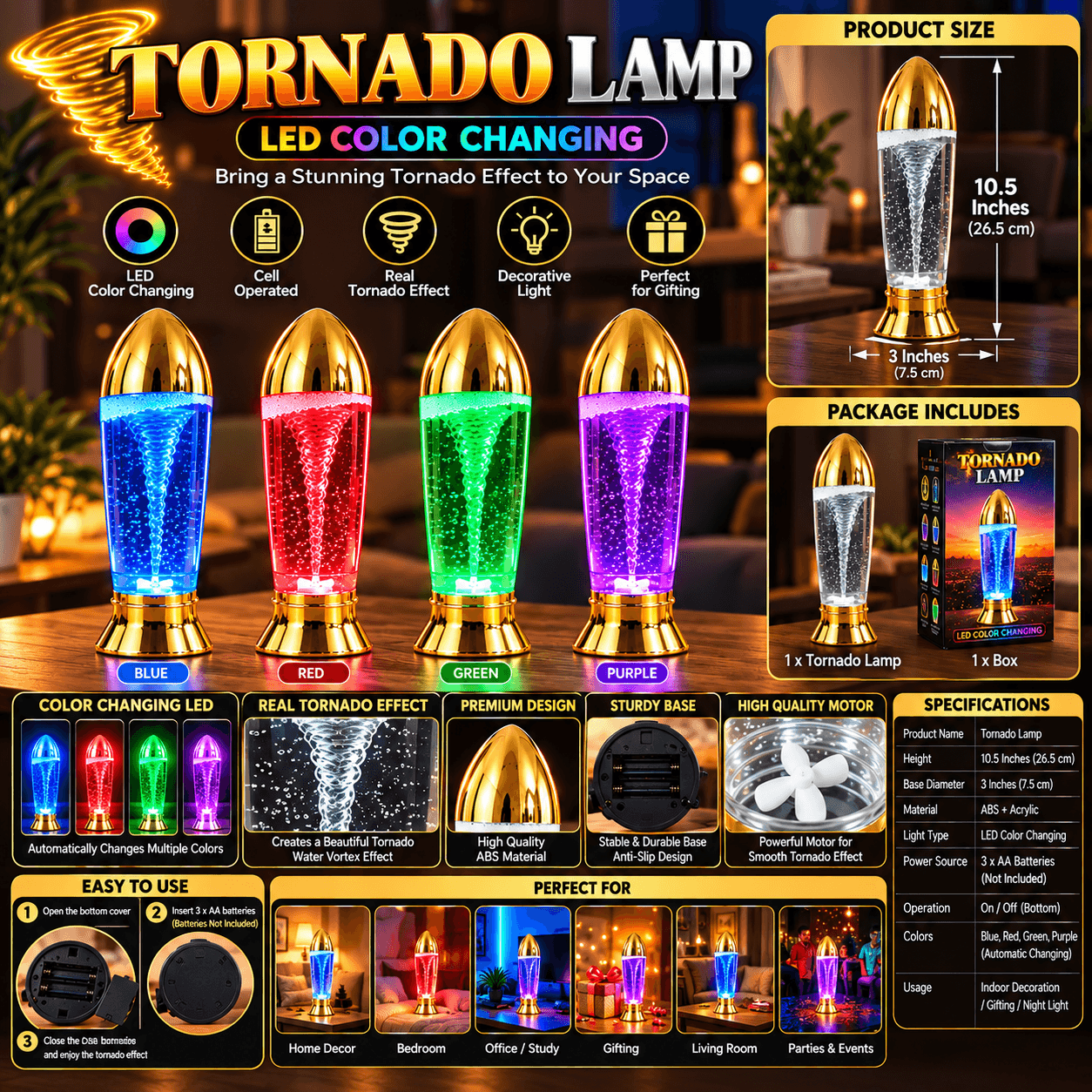Tornado LED Colour Changing Lamp