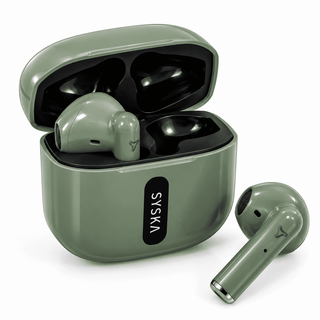 SYSKA Sonic Buds IEB450 – Wireless Bluetooth Earbuds with Charging Case, Built-in Mic & Portable Design (Green)