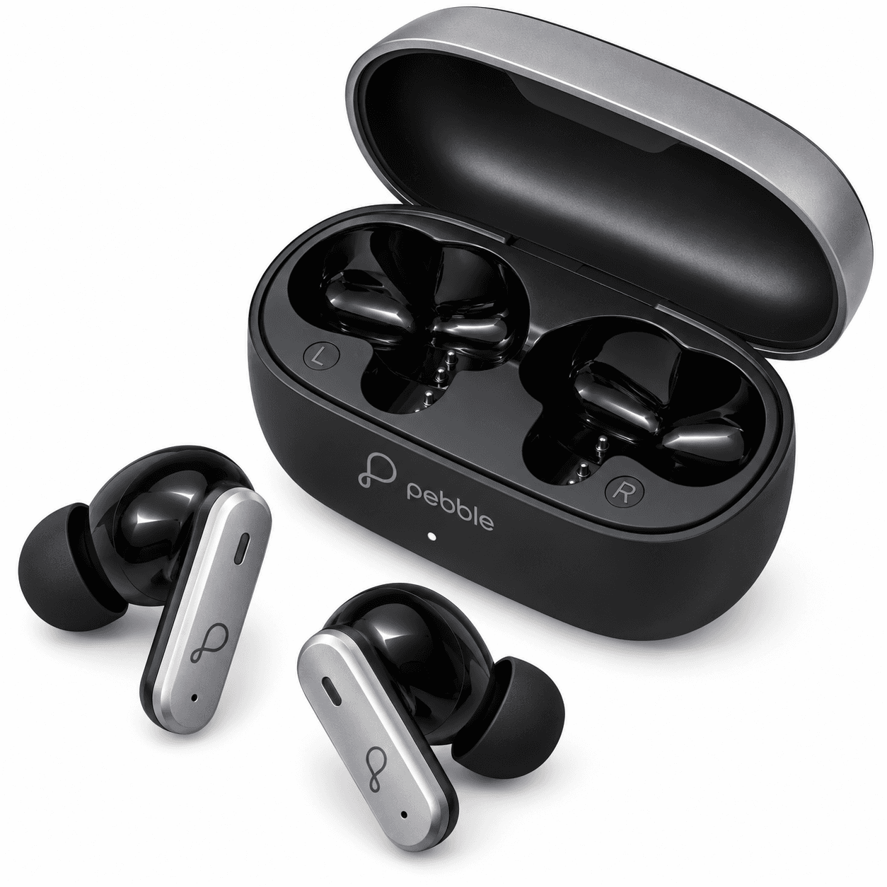 Pebble Euphoria TWS Wireless Bluetooth Earbuds with Active Noise Cancellation (ANC) – Black & Silver