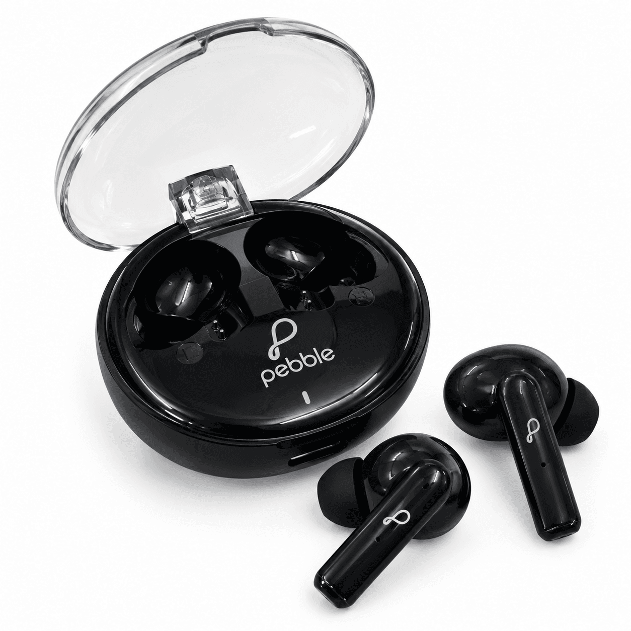 Pebble TruBuds TWS Bluetooth Earbuds – ENC Dual Mic, Wireless Earphones with Transparent Charging Case (Black)