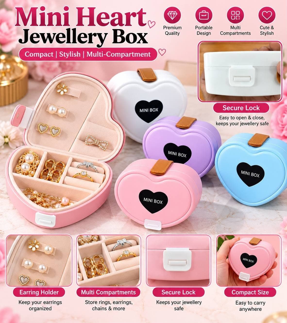 Mini Heart Shape Jewellery Storage Box