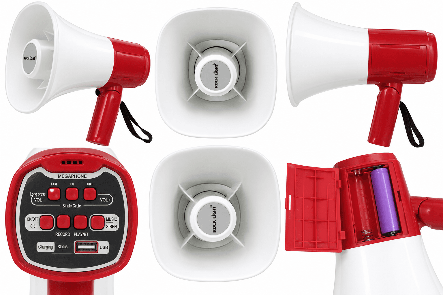 ROCK LIGHT Portable Rechargeable Megaphone with USB, Bluetooth, Recording & Siren