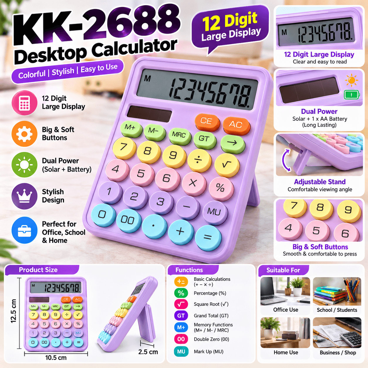 KK-2688 Cute Pastel Colour Calculator