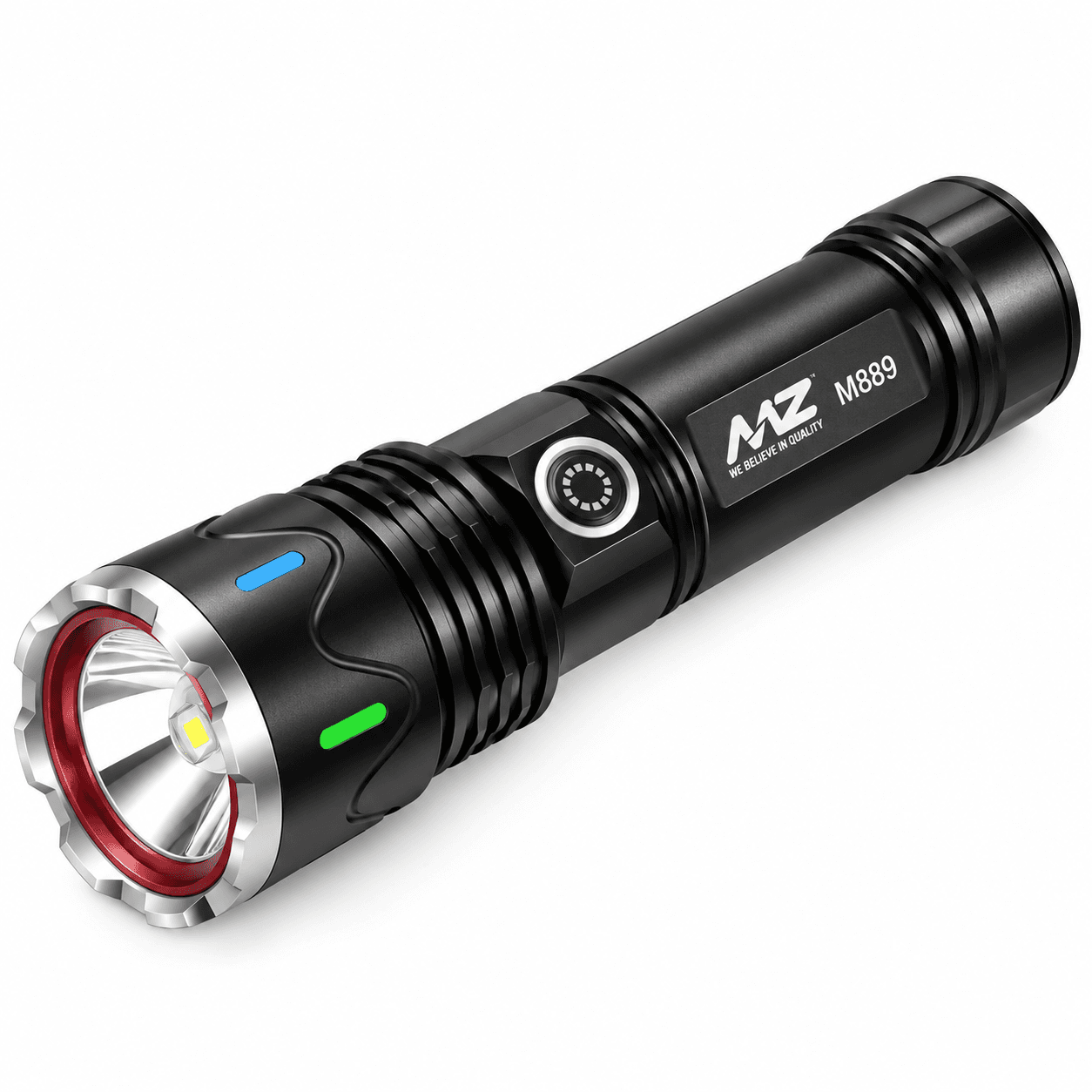 MNZ M989 Rechargeable LED Torch Light | Portable Handheld Flashlight with Protective Carry Case – Black