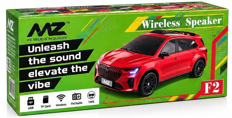 MZ F2 Wireless Bluetooth Speaker | Rechargeable Car-Shaped Speaker | 8W Sound | USB, TF Card, FM Radio & TWS