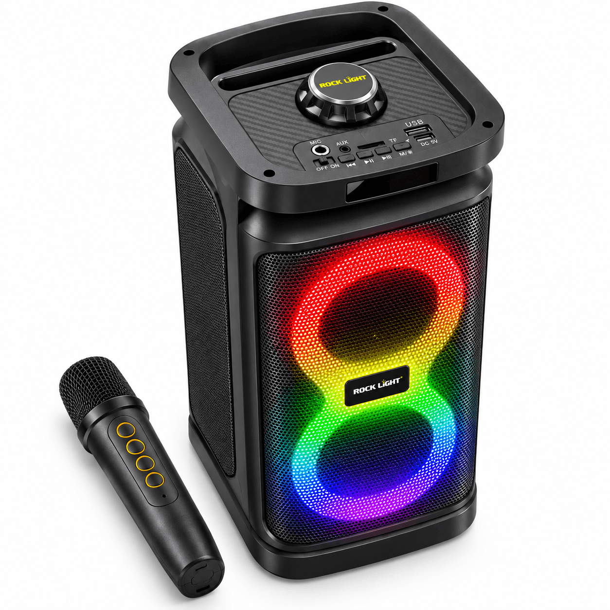 ROCK LIGHT GADAR S835 50W Bluetooth Party Speaker with Wireless Microphone | RGB LED Lights | USB, AUX, FM, TF Card | Type-C Charging | Black