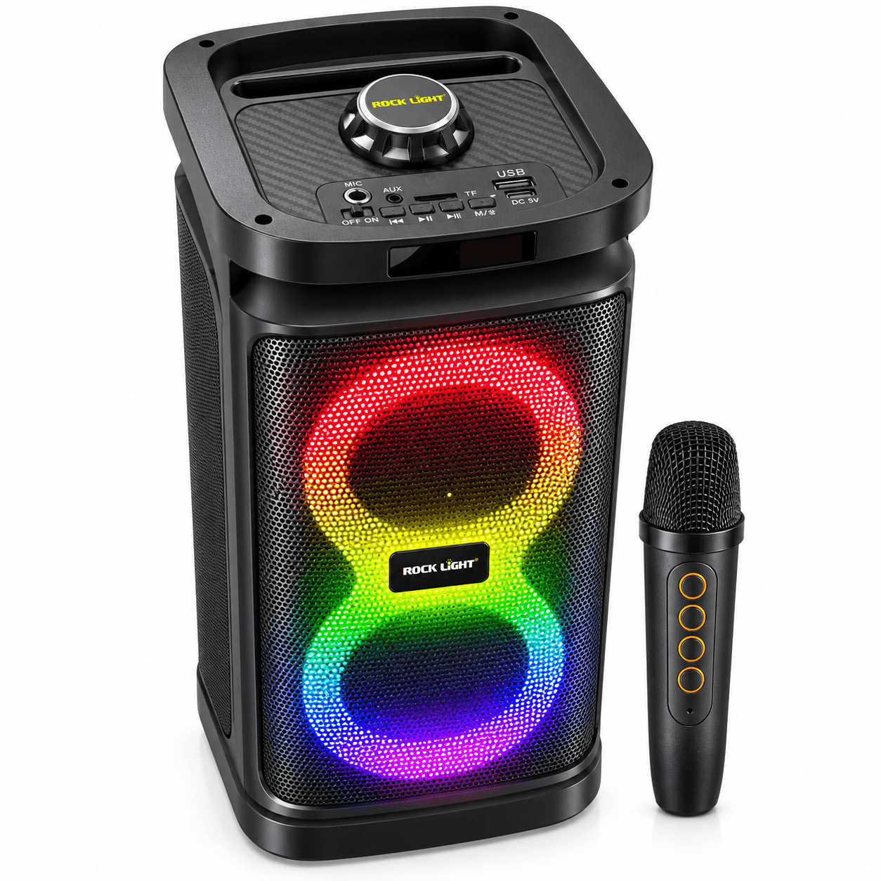 ROCK LIGHT GADAR S835 50W Bluetooth Party Speaker with Wireless Microphone | RGB LED Lights | USB, AUX, FM, TF Card | Type-C Charging | Black