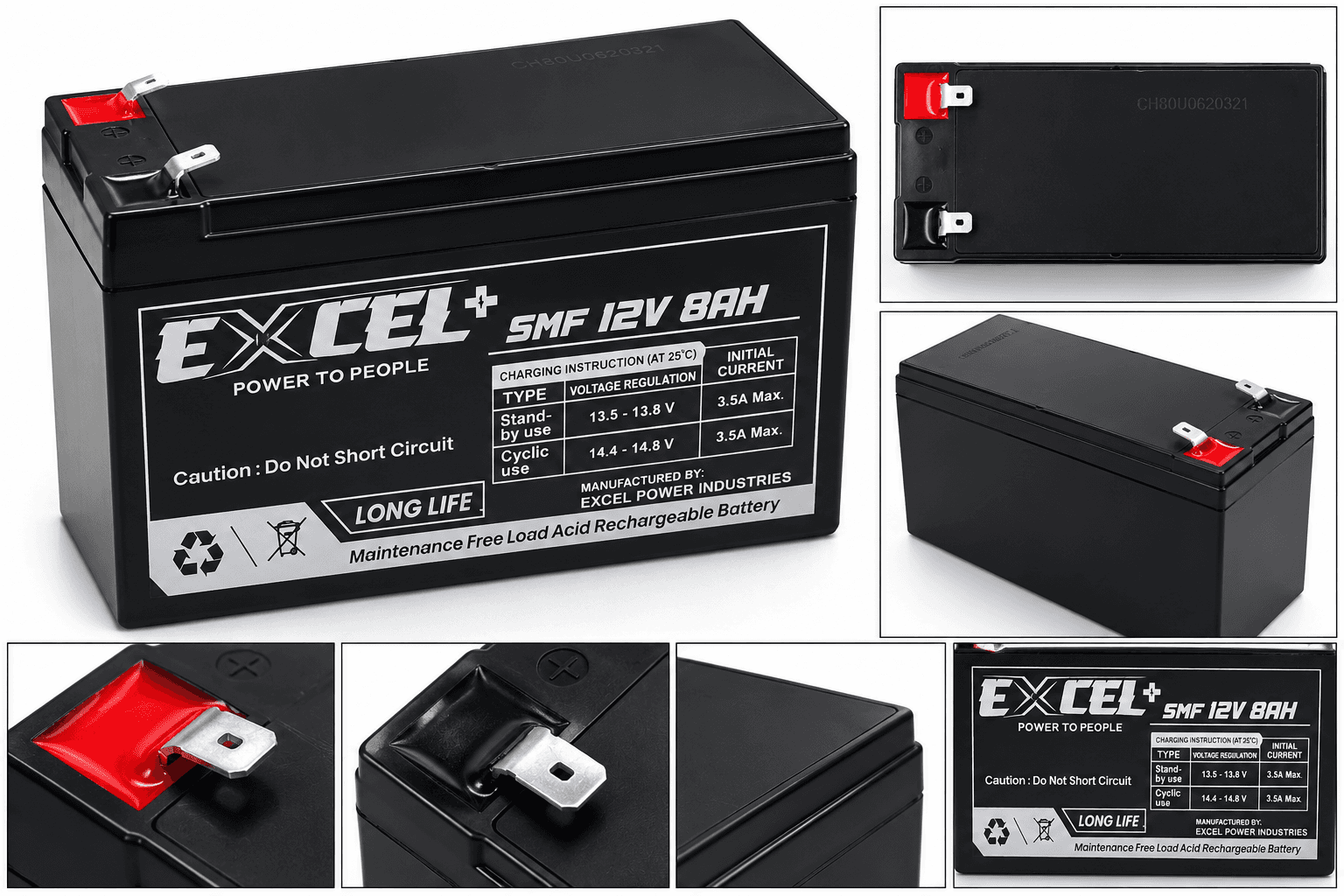 EXCEL+ 12V 8Ah SMF Rechargeable Battery | Maintenance Free Lead Acid Battery for Solar Jhatka Machine & Electric Fence Energizer