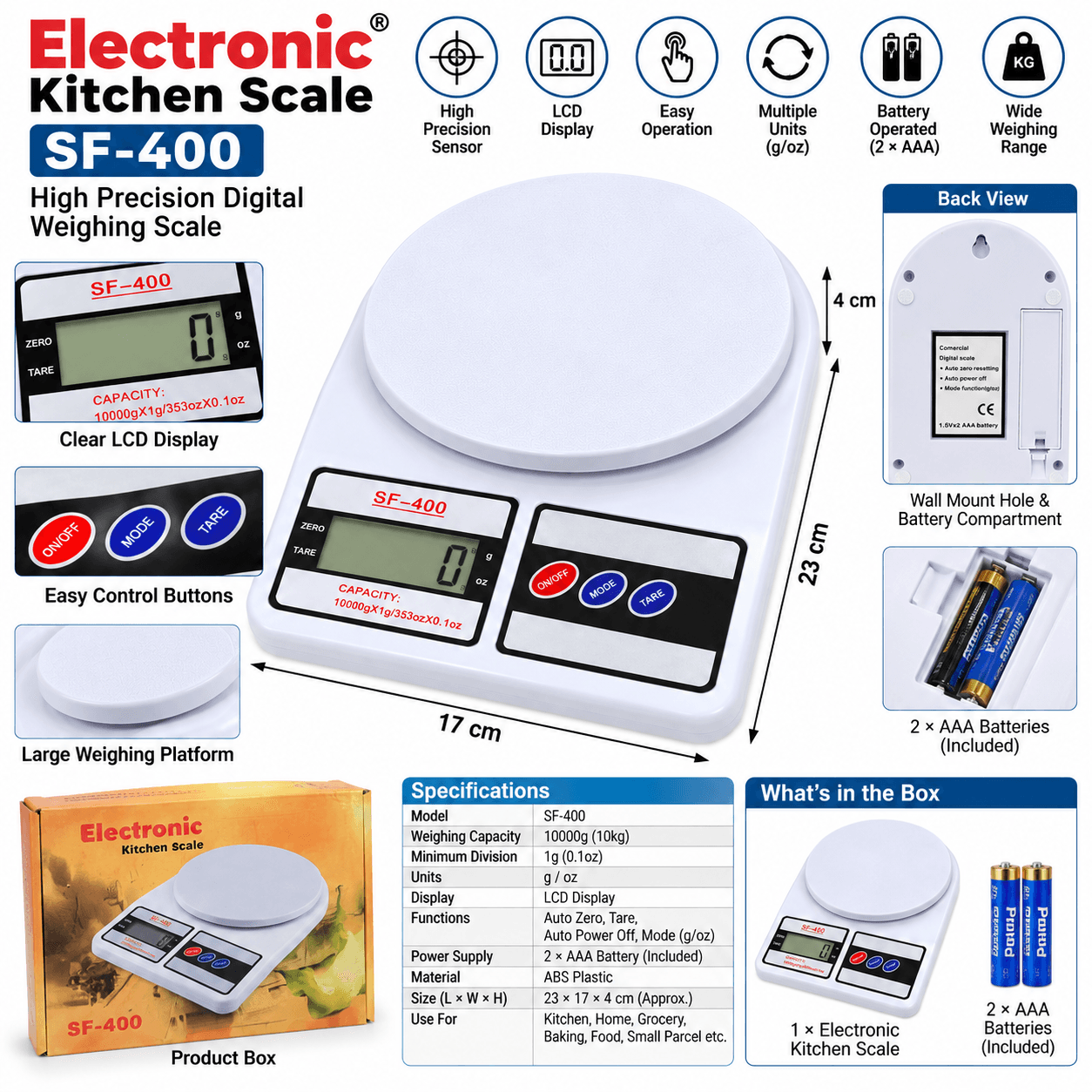 SF-400 Electronic Digital Kitchen Weighing Scale 10kg