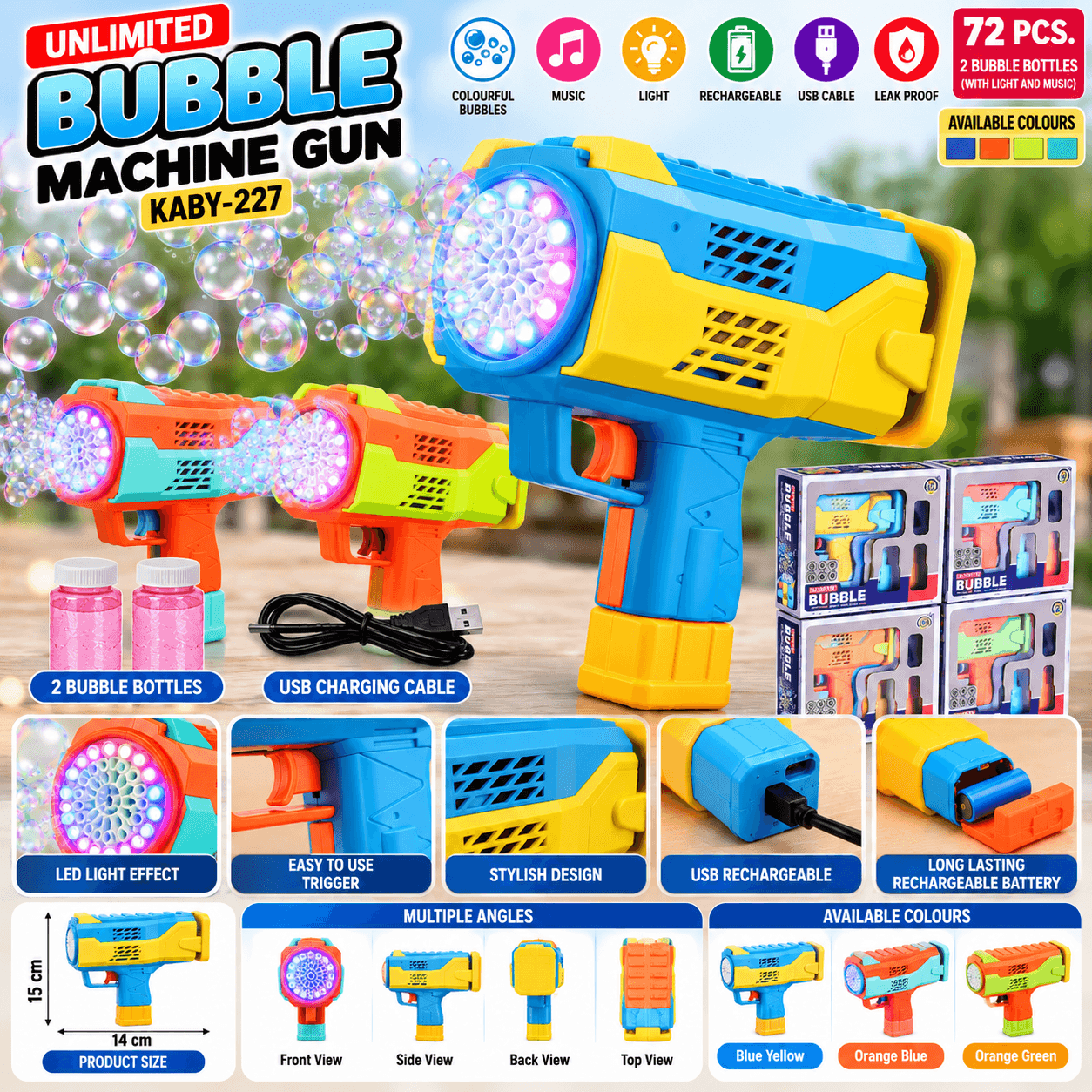 72 Hole Automatic Bubble Gun Machine with LED Light & Music