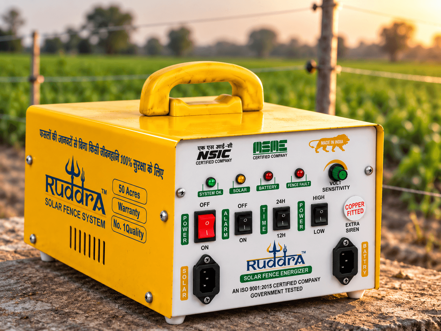 Samadhaan Solar Fence Energizer – 100 Acre Solar Jhatka Machine for Farm Protection