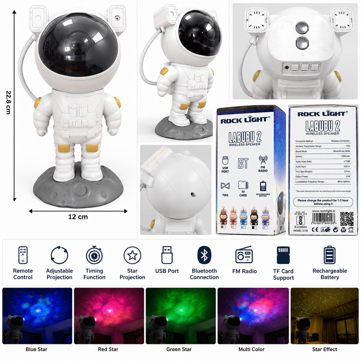Astronaut Galaxy Star Projector Night Light with Remote Control, 532nm Laser & Adjustable Nebula Projection – White