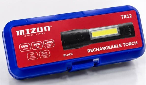 MIZUMI TR12 Rechargeable LED Torch Light | Zoomable Flashlight with COB Side Light | Type-C Charging