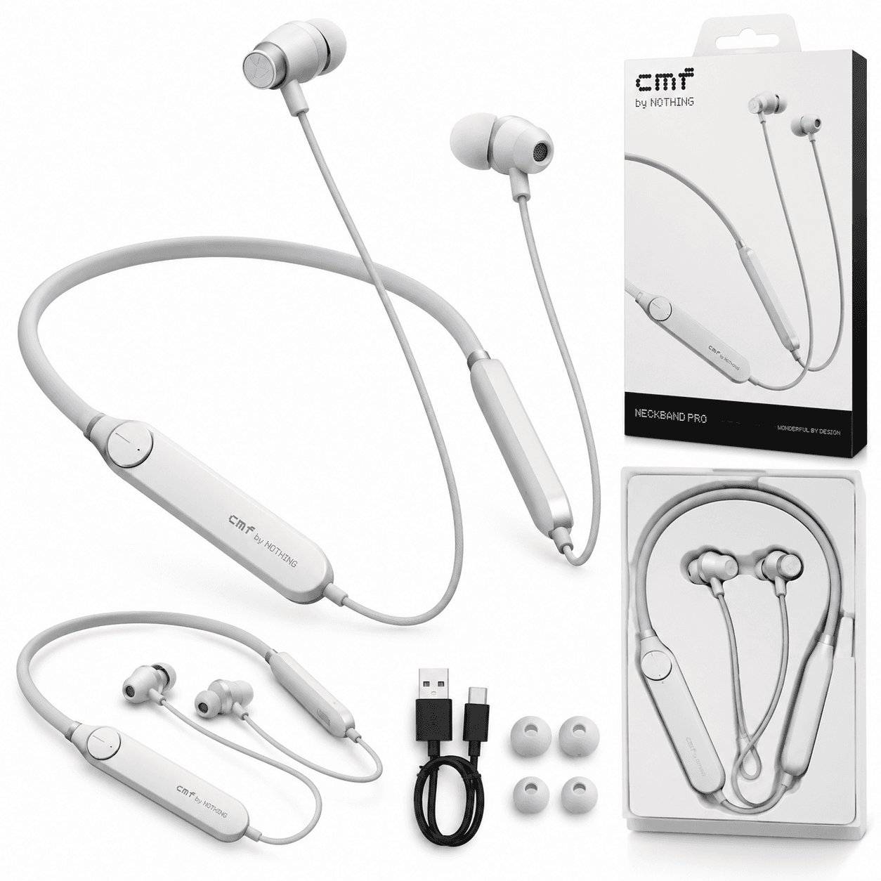 CMF by Nothing Neckband Pro Wireless Bluetooth Earphones with 50dB ANC, 13.6mm Drivers, Smart Dial & 5 HD Mics – Light Grey