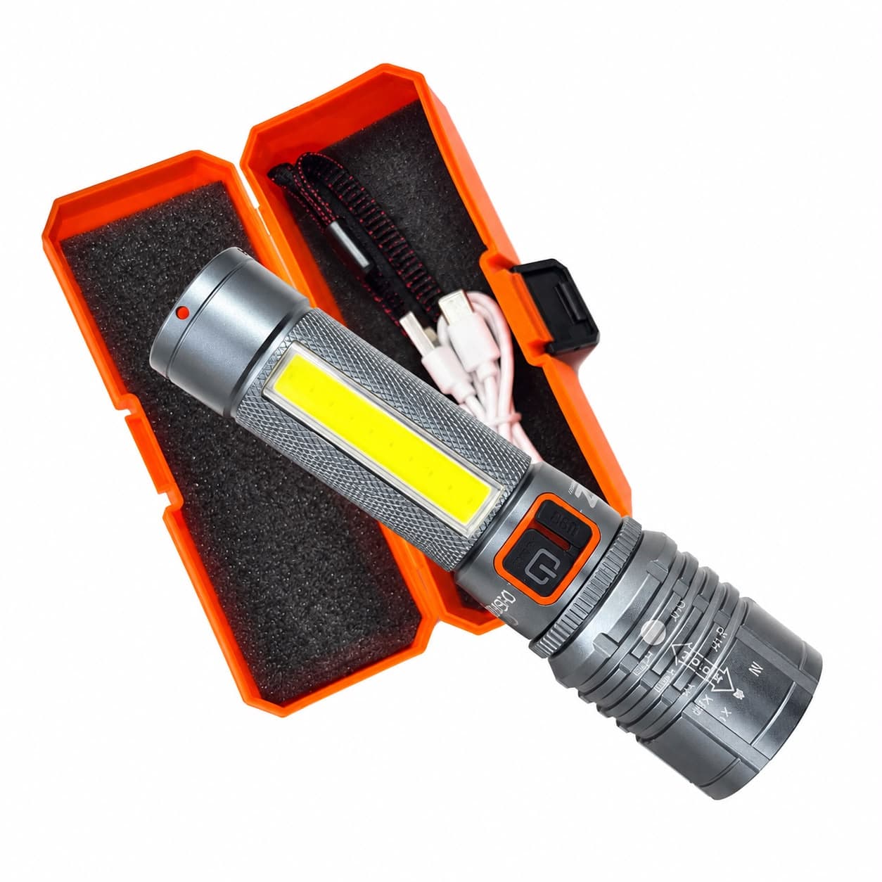 LED Torch with COB Side Light & Carry Case