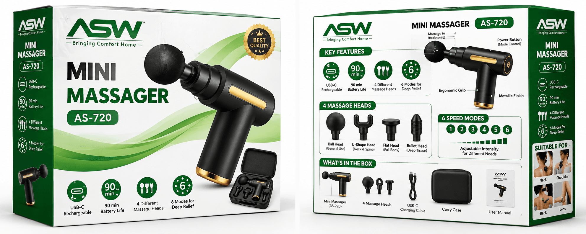 ASW Mini Massage Gun – AS-720 | Rechargeable Body Massager