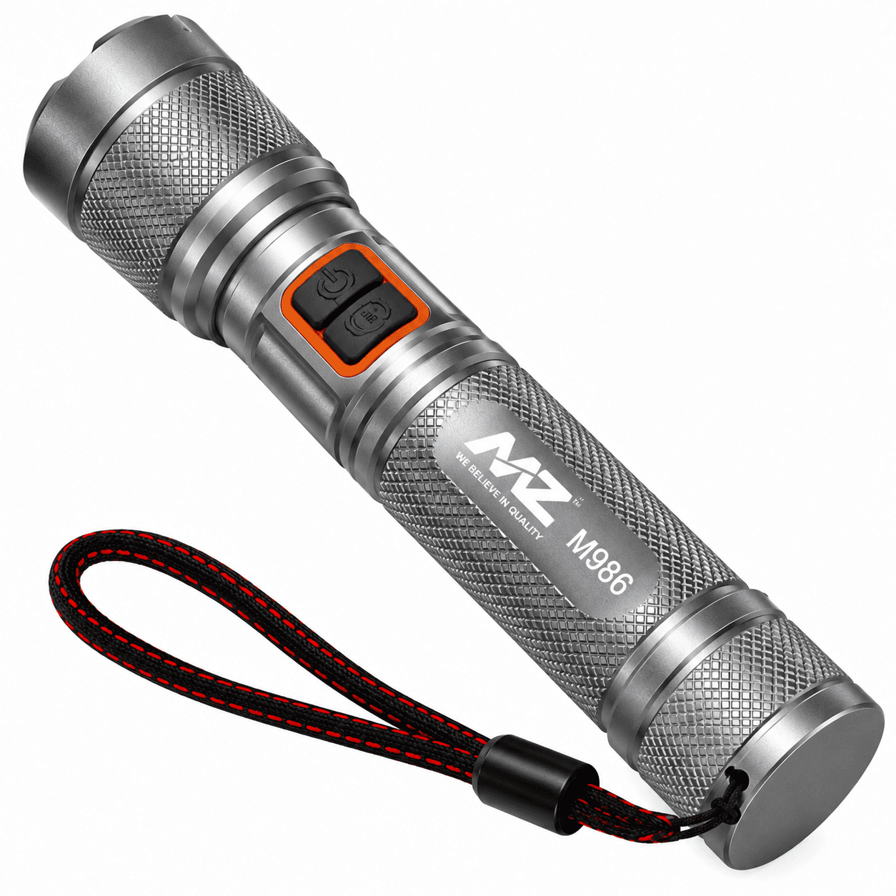 MNZ M986 Multifunctional Rechargeable LED Car Flashlight with USB Charging, Safety Belt Cutter & Emergency Torch – Grey