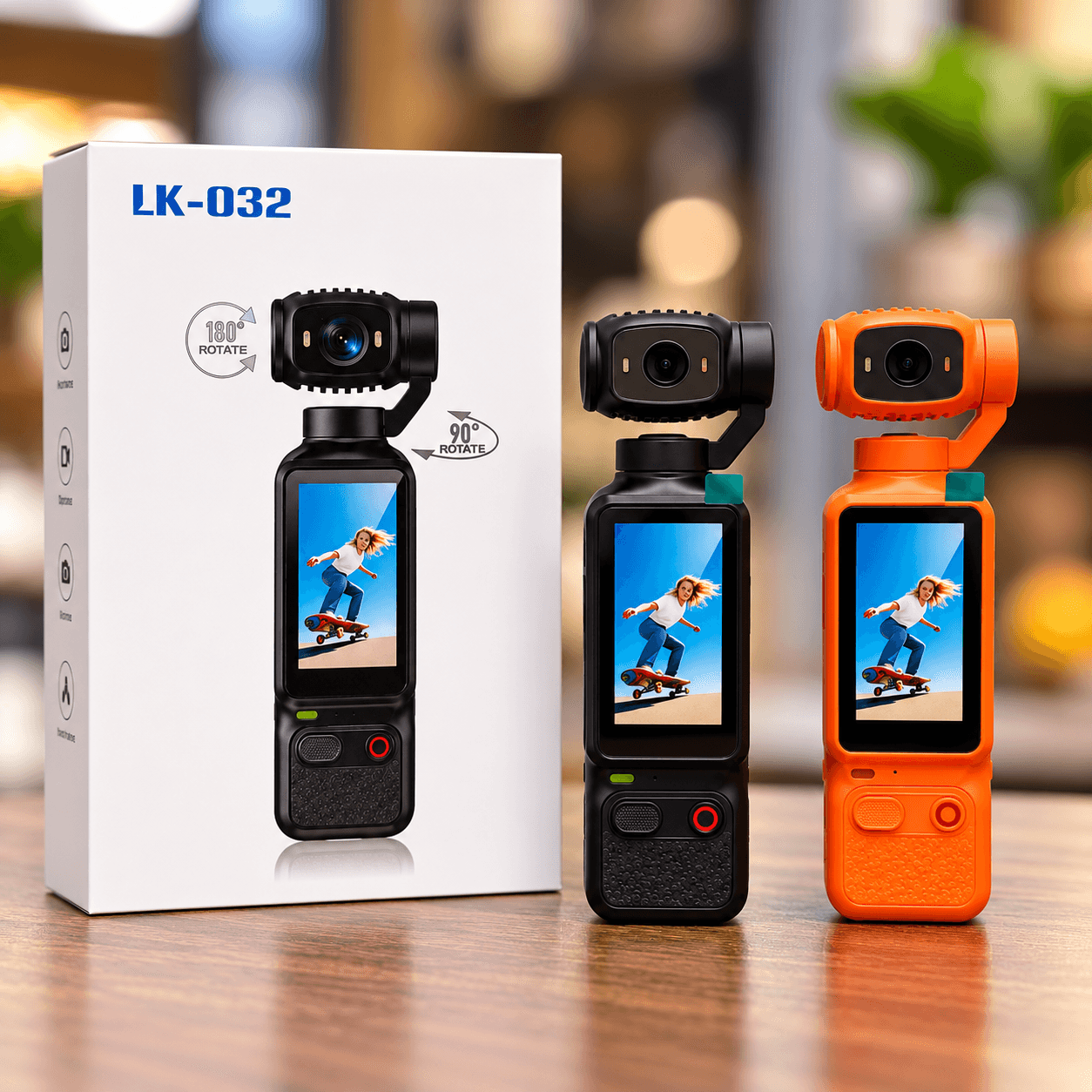LK-032 4K Portable Handheld Gimbal Camera with Touch Screen, 180° Rotating Camera, 90° Rotation, Mini Vlogging Camera (Black/Orange)