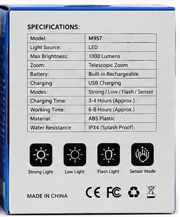MZ M957 Rechargeable LED Sensor Headlight | 1000 Lumens | Telescopic Zoom | USB Charging