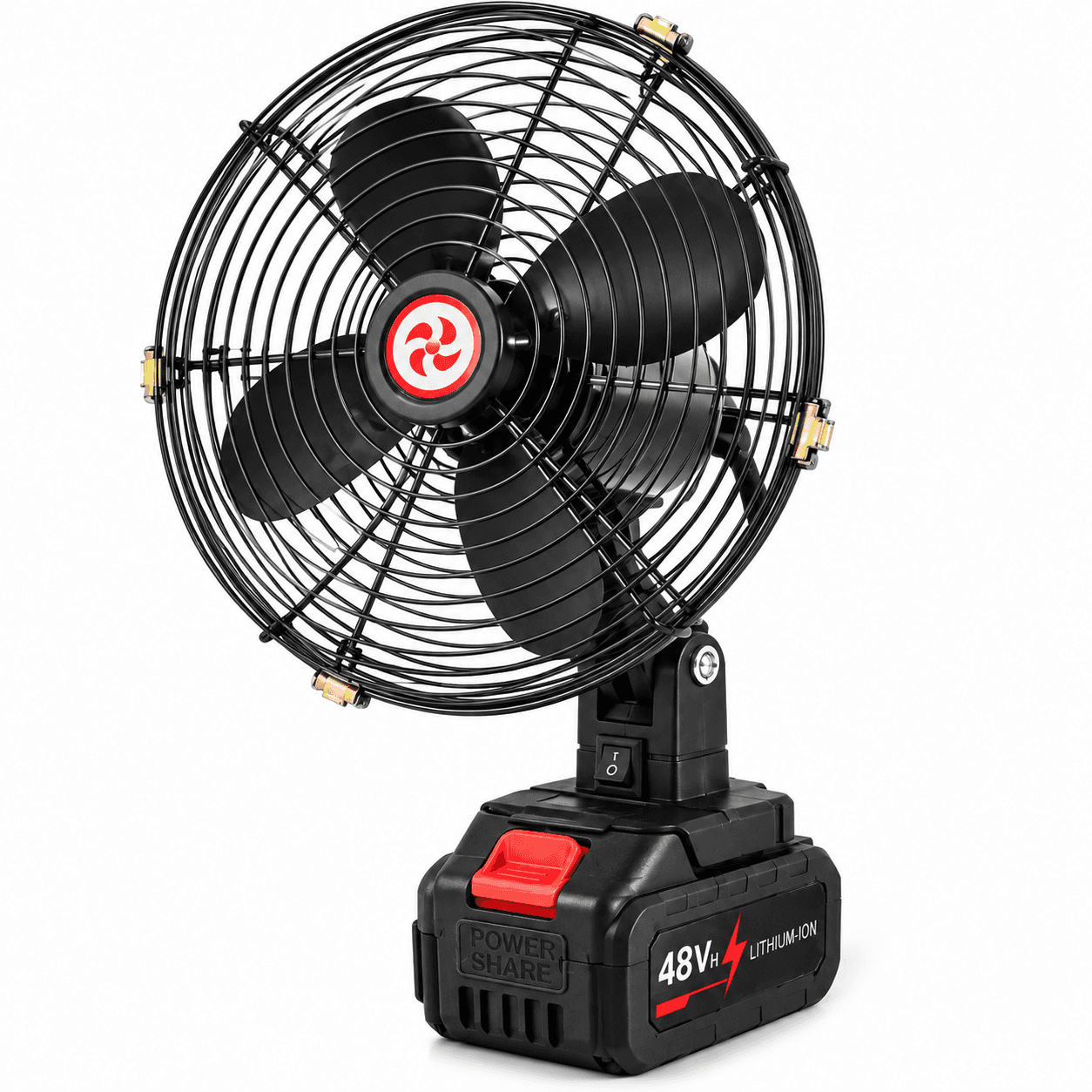 Portable Cordless Electric Fan with 48V Lithium-Ion Battery, 3-Blade Metal Grill, Rechargeable Battery Powered Fan – Black