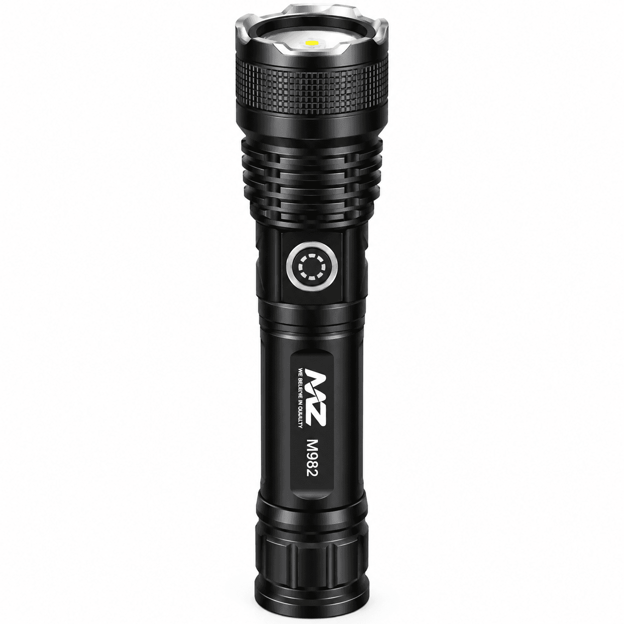 MNZ M982 Rechargeable LED Torch Light with USB Type-C Charging, Long Body & Protective Carry Case – Black