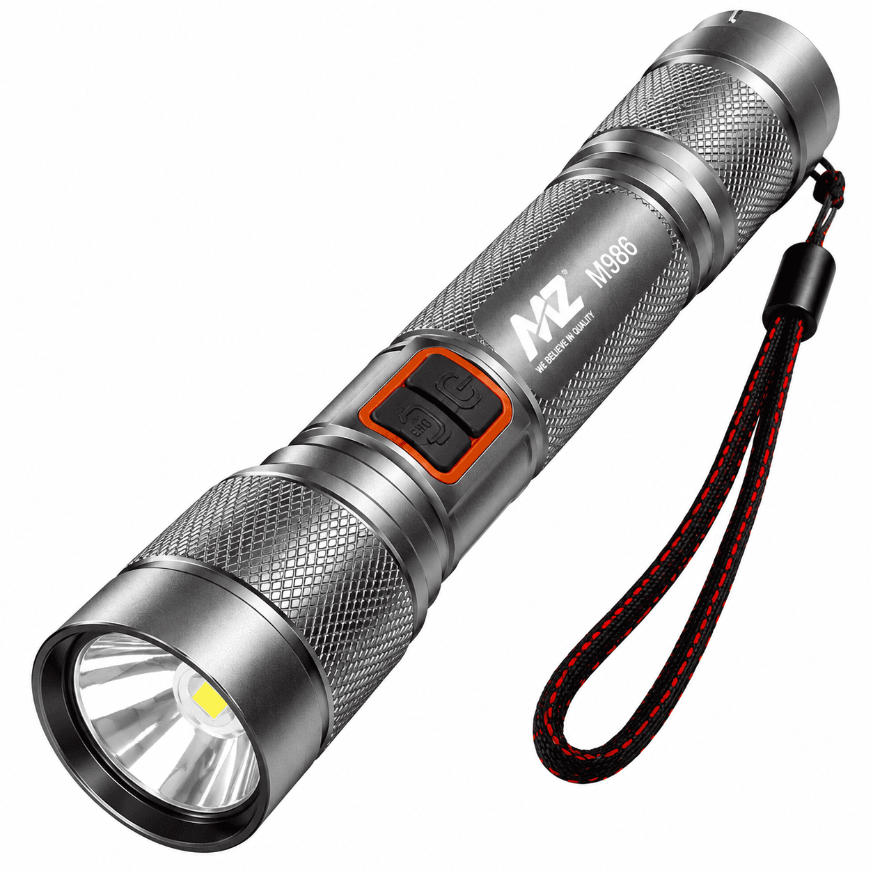 MNZ M986 Multifunctional Rechargeable LED Car Flashlight with USB Charging, Safety Belt Cutter & Emergency Torch – Grey
