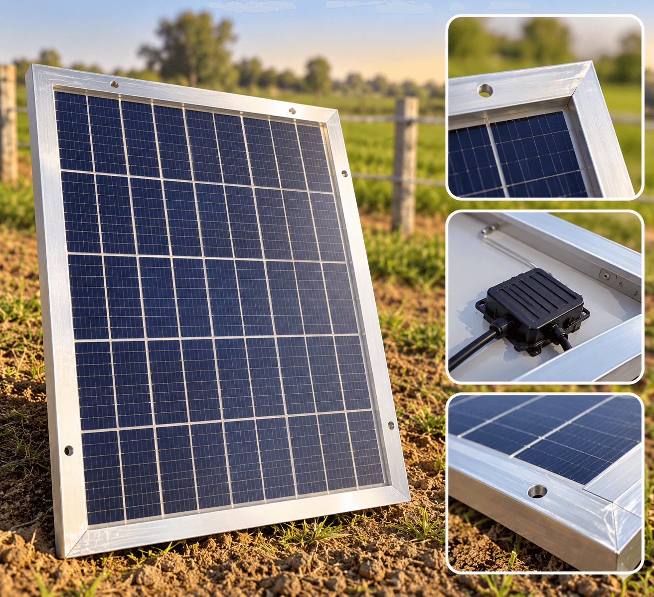 40W Solar Panel for Jhatka Machine | Solar Battery Charging Plate | Agricultural Electric Fencing Solar Panel